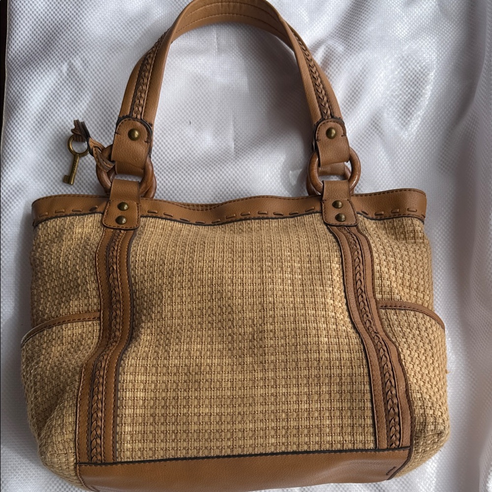 Tan Woven Fossil Women's Tote Bag